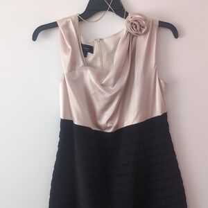 Dress barn two-tone formal dress with flower (champagne/black)